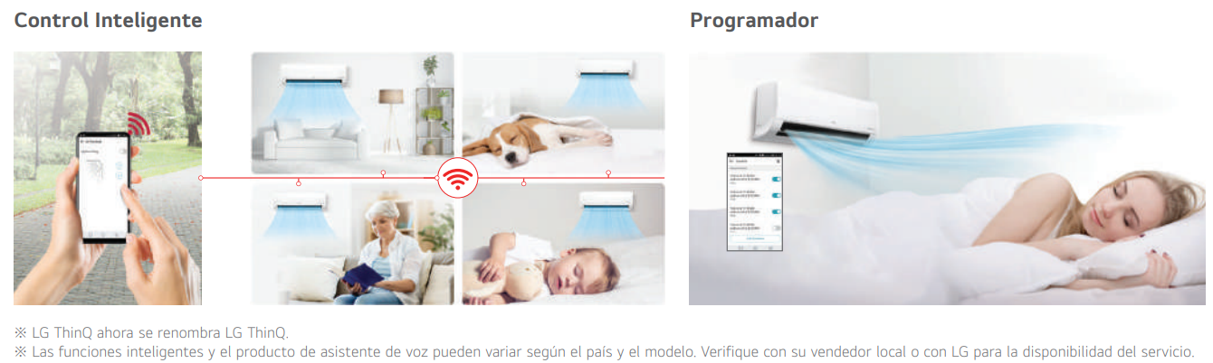 Control remoto desde cualquier lugar Con LG ThinQ puedes gestionar el aire acondicionado incluso cuando no te encuentras en la vivienda. Puedes activarlo antes de regresar, modificar la temperatura desde otra habitación o comprobar si quedó encendido después de salir. Esta función resulta especialmente práctica para preparar dormitorios, habitaciones infantiles o zonas de trabajo sin necesidad de estar delante de la unidad interior.